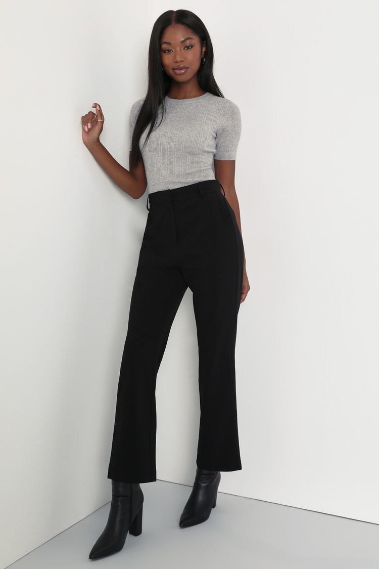 Sure to Impress Black High Rise Kick Flare Leg Trouser Pants