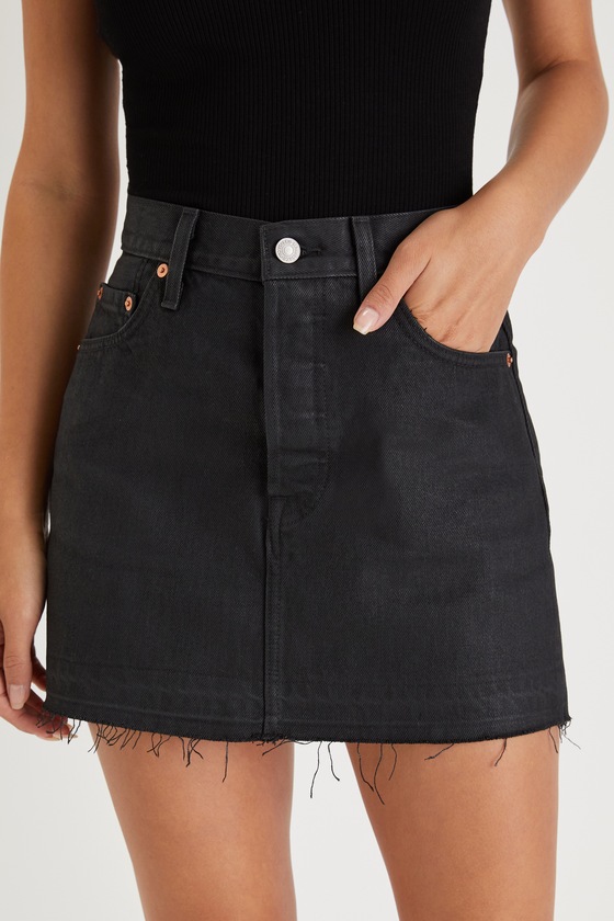 Icon Black Coated Raw Hem Denim Mini Skirt 3