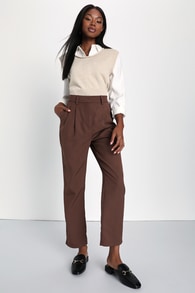 Posh Promotion Brown Twill High-Waisted Slim Leg Trouser Pants 1