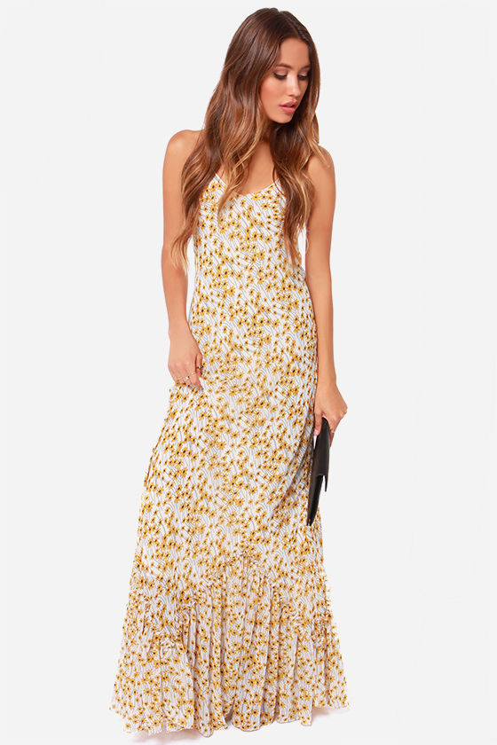 daisy print maxi dress