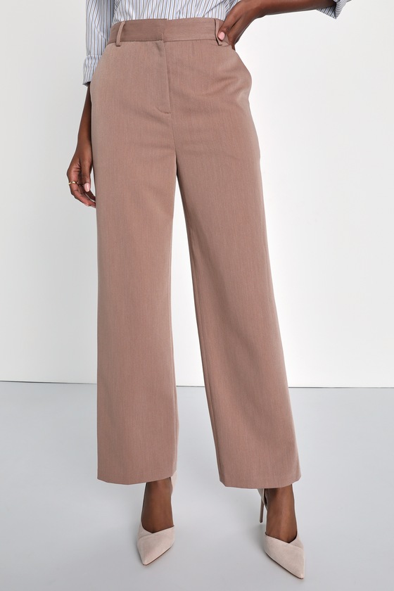 Career Cutie Taupe High-Waisted Straight Leg Trouser Pants 2