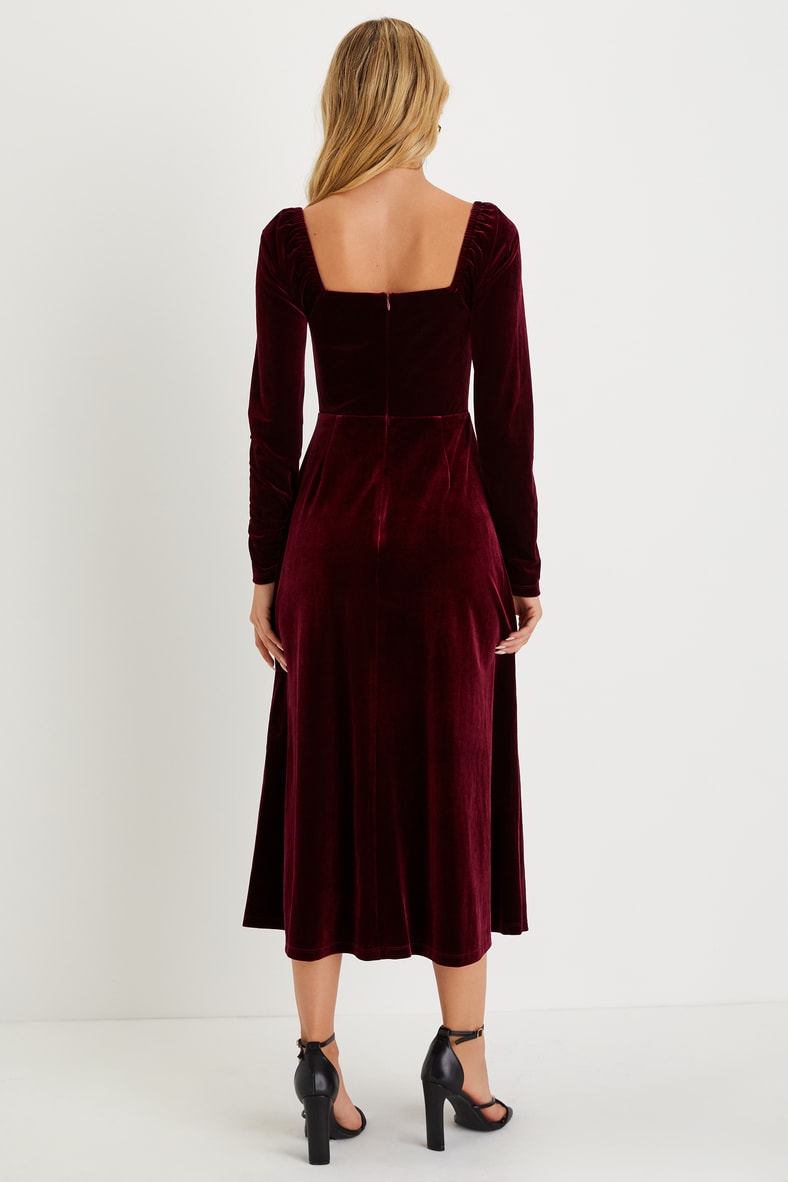 Precious Impression Burgundy Velvet Bustier Midi Dress