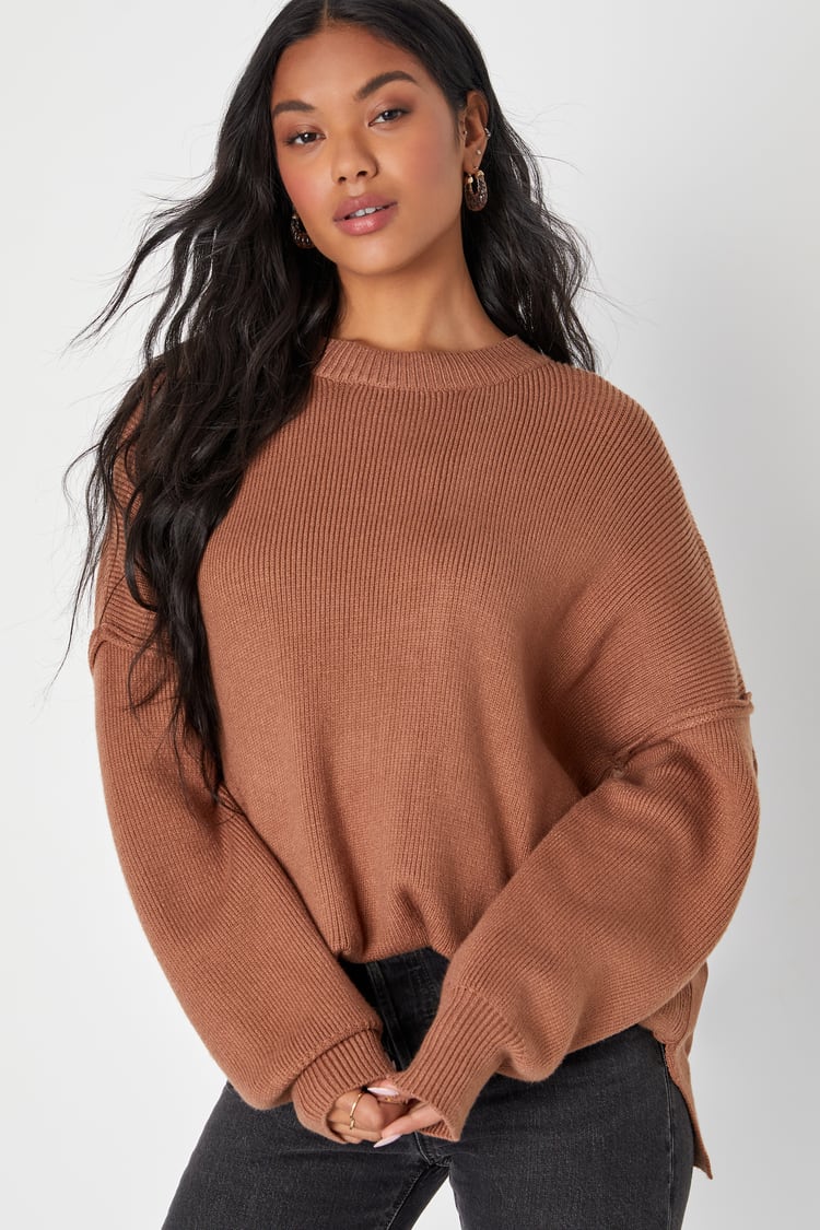 Coziest Option Brown Oversized Pullover Sweater