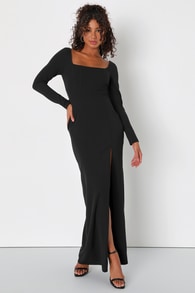 Regal Stunner Black Long Sleeve Corset Maxi Dress