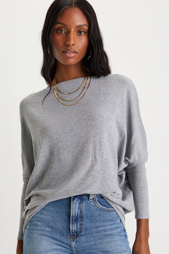 Verla Heather Grey Dolman Sleeve Sweater Top