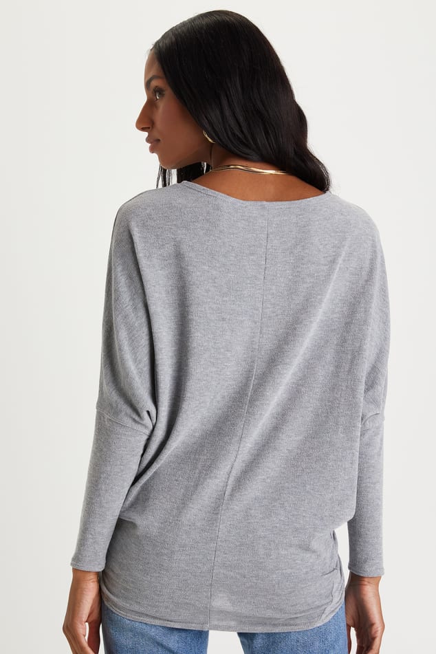 Lulus Top Sweater Top Sweater - Dolman - Dolman Top Grey - - Sleeve