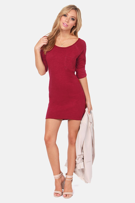 Others Follow Lyric Wine Red Sweater Dress