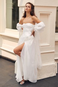 True Excellence White Bustier Off-The-Shoulder Maxi Dress