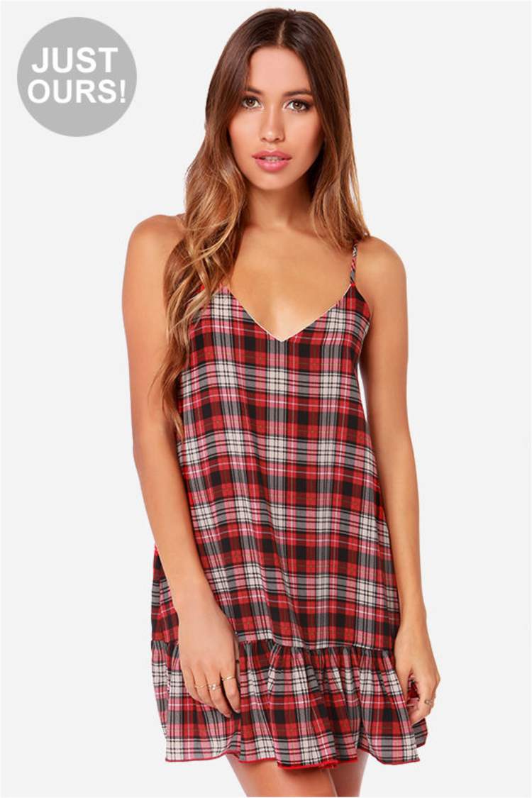 Cute Dress - Red Dress - Plaid Dress - Slip Dress - $37.00 - Lulus