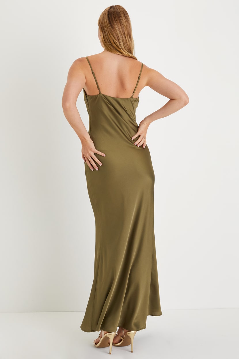 Olive Green Maxi Dress - Satin Cowl Dress - Satin Slip Maxi Dress - Lulus