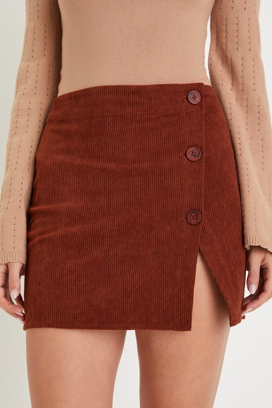Cute Brown Mini Skirt Corduroy Skirt ButtonFront Mini Skirt Lulus