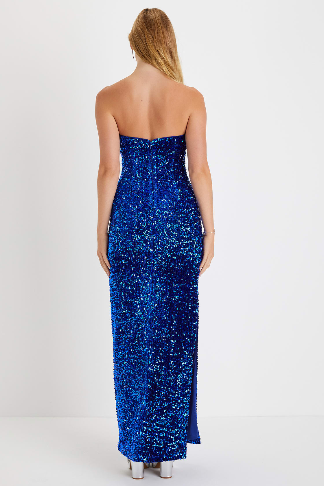 Fabulous Radiance Royal Blue Sequin Strapless Maxi Dress