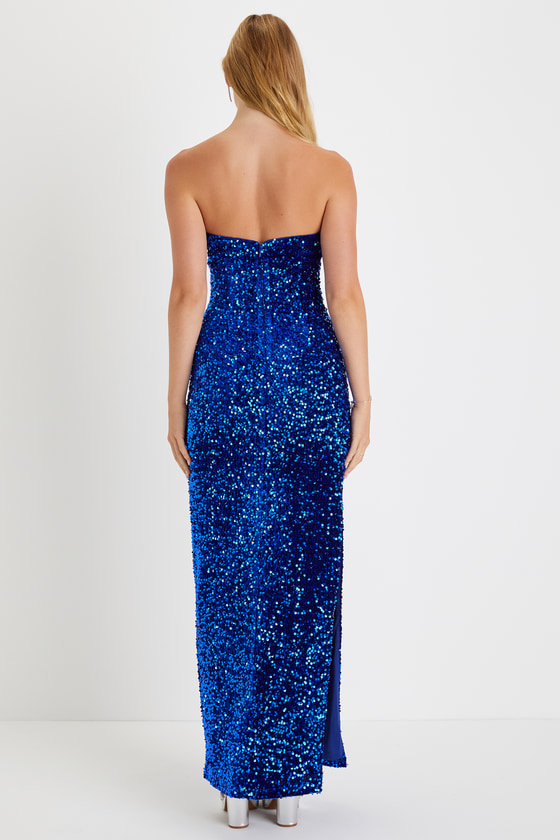 Royal Blue Sequin Maxi Dress - Square Neck Spaghetti Strap