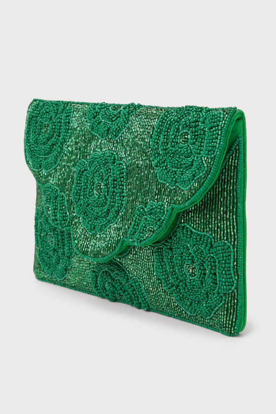 Lulus Hand-picked Green Beaded Clutch