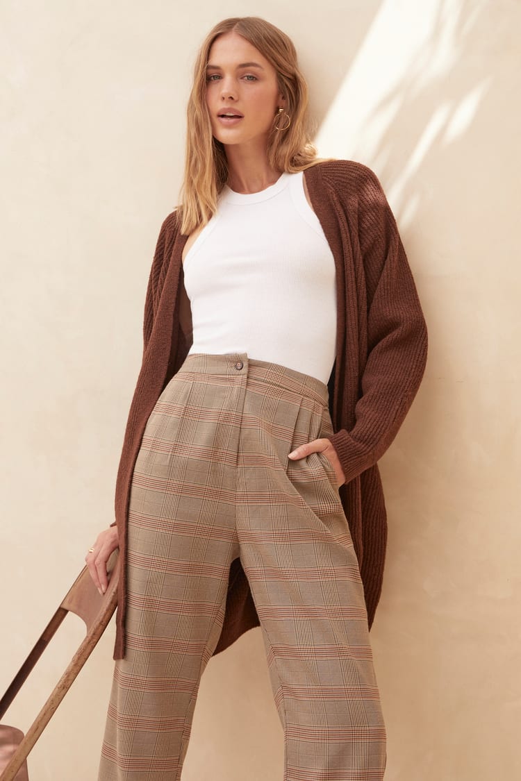 Taupe and Red Plaid Pants - High Waisted Pants - Office Pants - Lulus