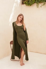 Layer Lover Olive Ribbed Knit Two-Piece Dress & Cardigan Set