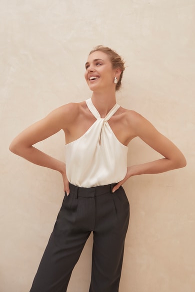Ivory Ruched Tank Top - Cropped Halter Top - Ruched Halter Top - Lulus