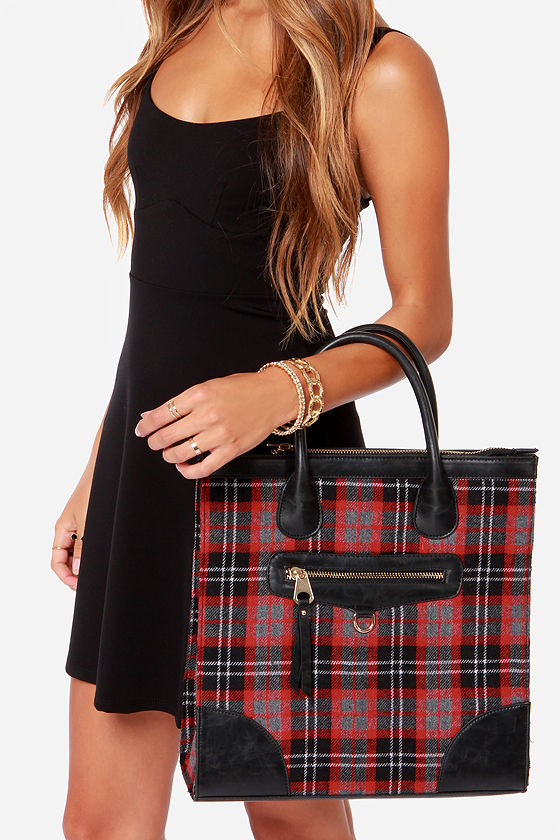 Highlands Black and Red Plaid Tote