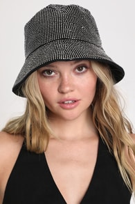 Trendy Perfection Black Rhinestone Bucket Hat