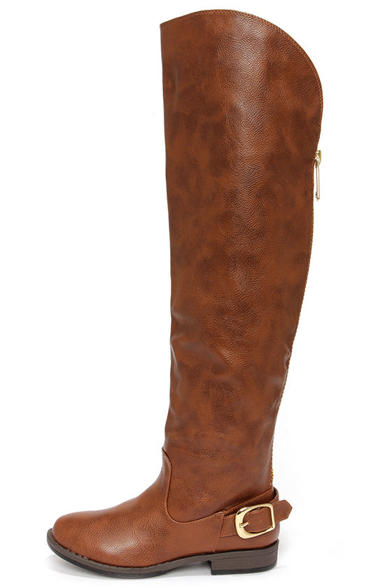 over the knee flat boots tan