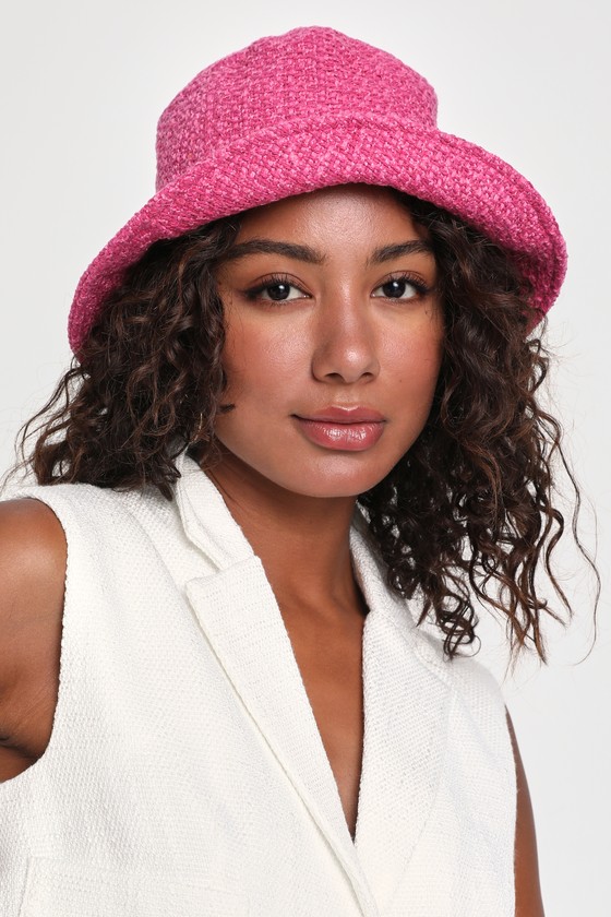 Pink Tweed Hat Tweed Bucket Hat Cute Bucket Hat Lulus