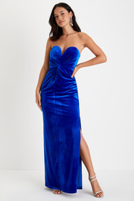 Fabulous Grace Royal Blue Velvet Twist-Front Maxi Dress