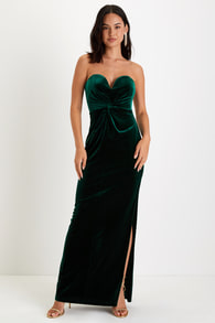 Fabulous Grace Emerald Green Velvet Twist-Front Maxi Dress