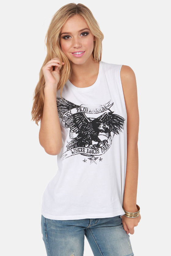 Obey Where the Eagles Dare Top - Muscle Tee - Ivory Top - Sleeveless ...