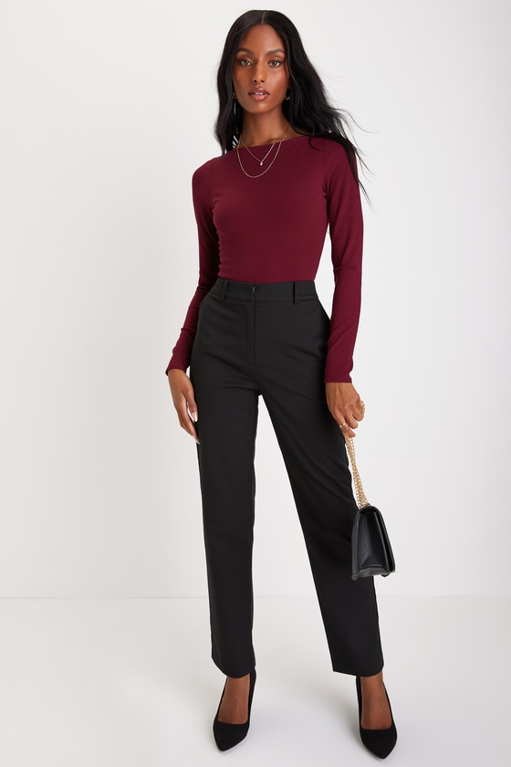 Black Slim Leg Pants - High-Waisted Trouser Pants - Office Pants - Lulus