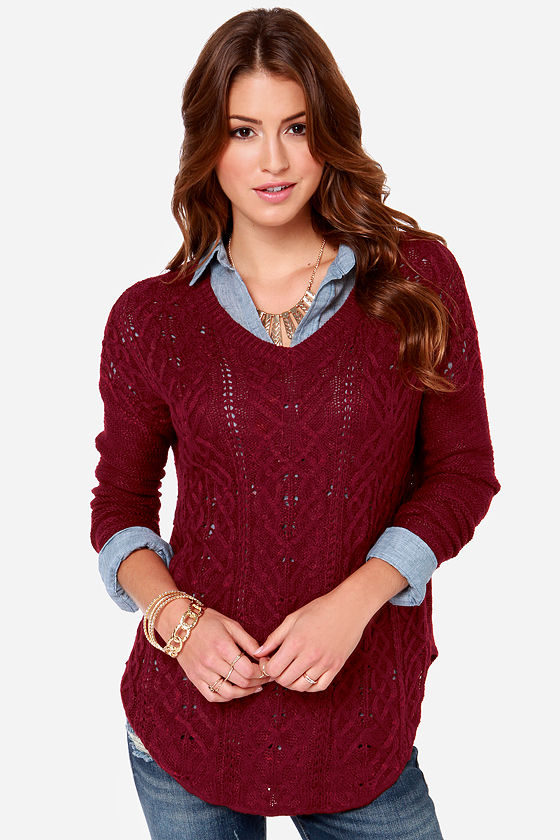 Olive & Oak Red Sweater Wine Red Sweater Cozy Sweater 63.00 Lulus