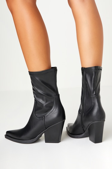 Bertram Black Pointed-Toe Mid-Calf Boots