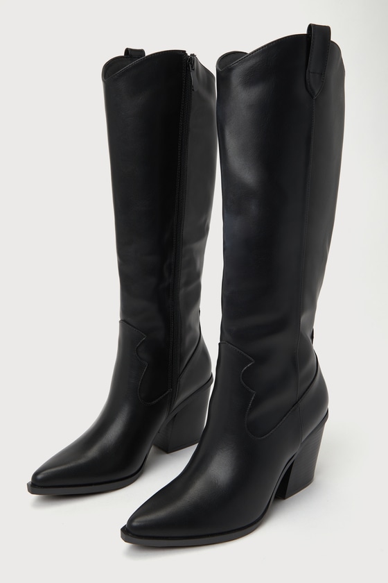 Rauland Black Pointed-Toe Knee-High Western Boots 2