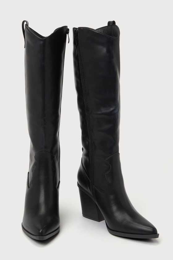 Rauland Black Pointed-Toe Knee-High Western Boots - thumbnail 4