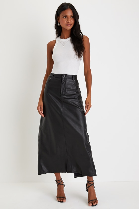 City Slicker Black Vegan Leather High-Rise Maxi Skirt 1