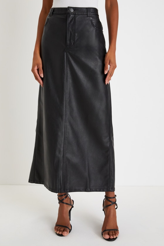 City Slicker Black Vegan Leather High-Rise Maxi Skirt 4