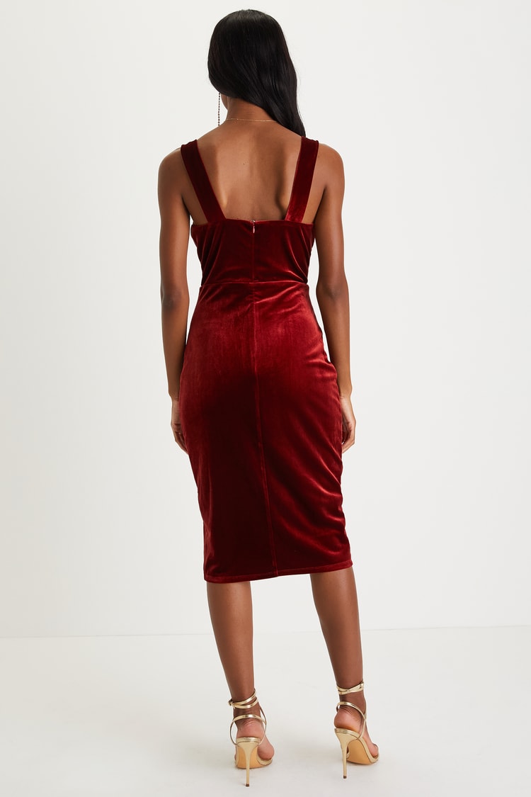 Baby, You're The One Rust Red Velvet Sleeveless Midi Dress