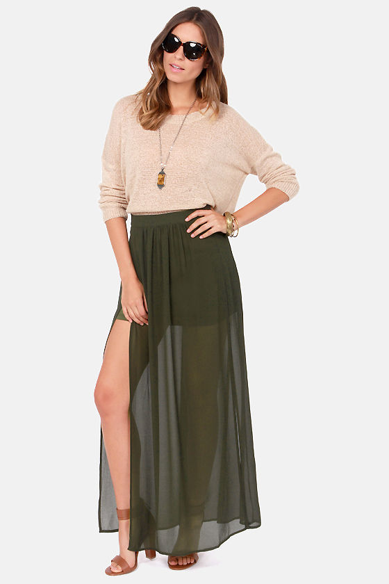 Cute Green Skirt Maxi Skirt HighWaisted Skirt 39.00 Lulus