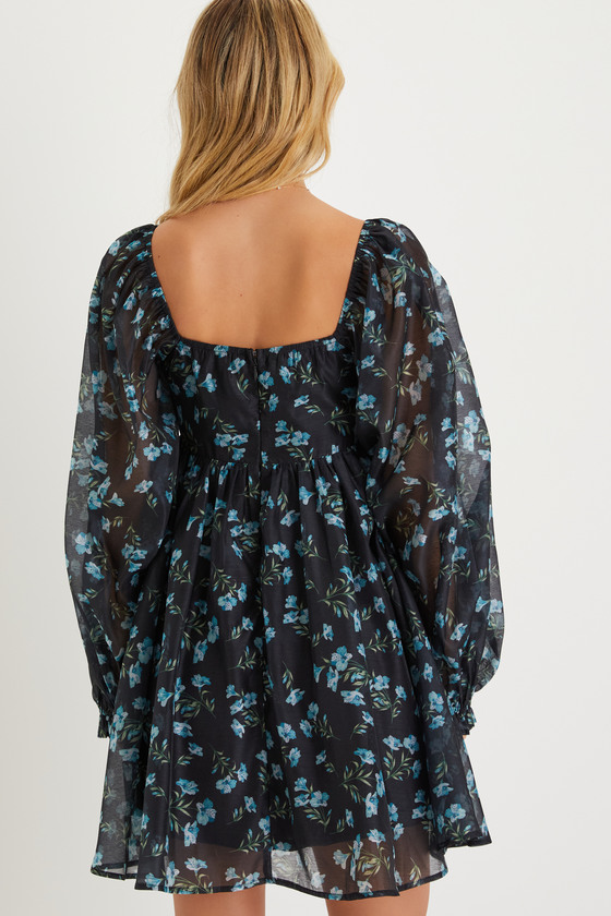 Lucky One Balloon Sleeve Mini Dress Floral Beige