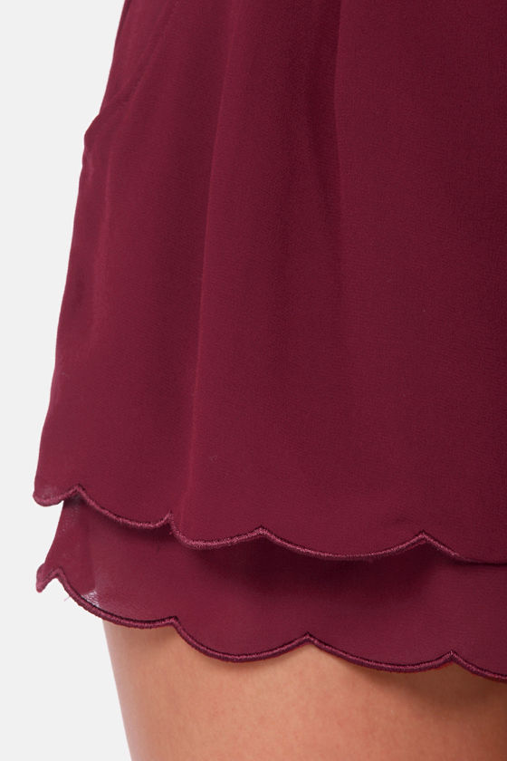 Burgundy Buckled Faux Leather Shorts BCHN-2526444 - Dearborn Heights main image 1