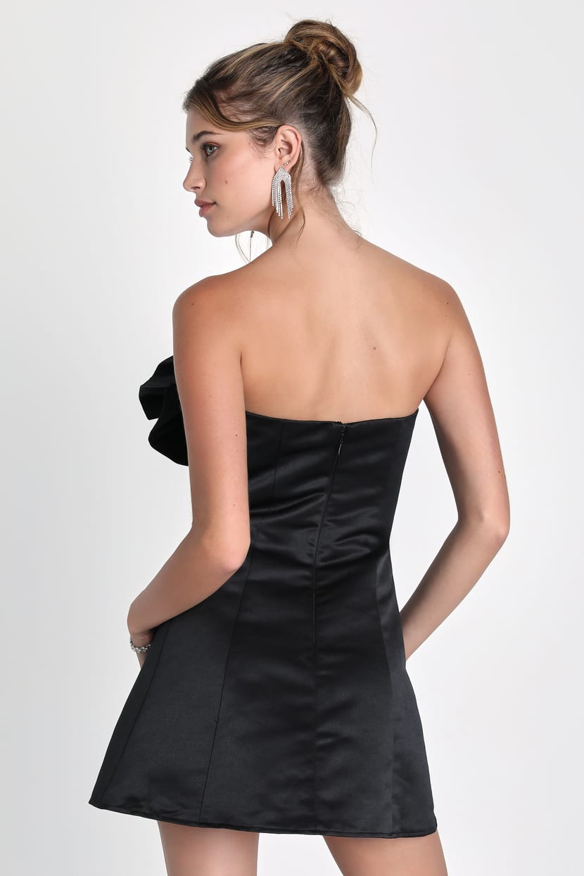 Precious Present Black Satin Strapless Bow Mini Dress