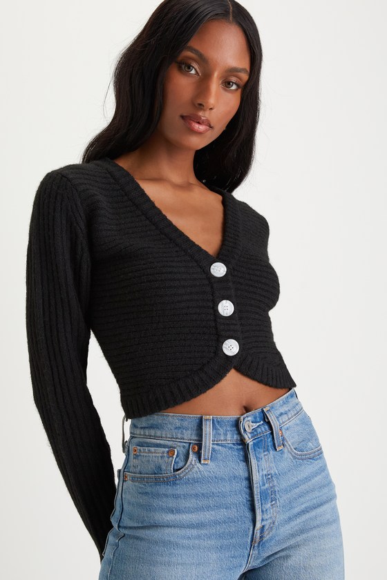 Lulus Sweetest You Black Ribbed Knit Button-up Shrug Sweater