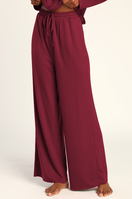 Refined Relaxation Red Drawstring Wide-Leg Lounge Pants 7