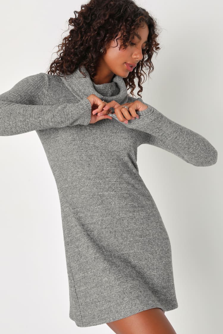 slim fit dress slacks Space Oddity Metallic Knit Cowl Neck Mini Dress, Silver / M main image 0