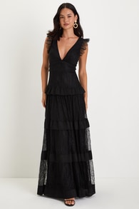 Marvelous Darling Black Lace Ruffled Tiered Maxi Dress