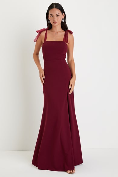 Double Darling Burgundy Color Block Satin Ruffled Maxi Dress