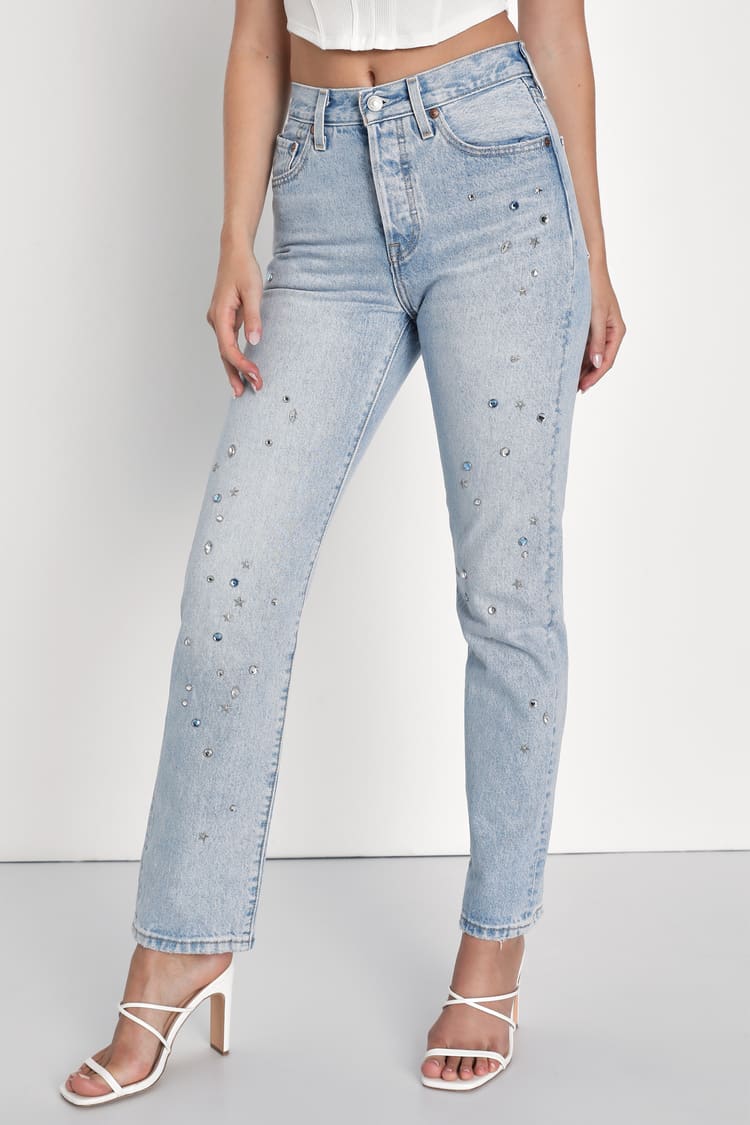 501 Light Wash Studded Rhinestone Denim Jeans