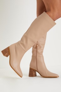 Holden Biscuit Beige Pointed-Toe Knee-High Boots 1