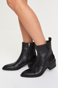 Bili H20 Black Leather Pointed-Toe Ankle Booties