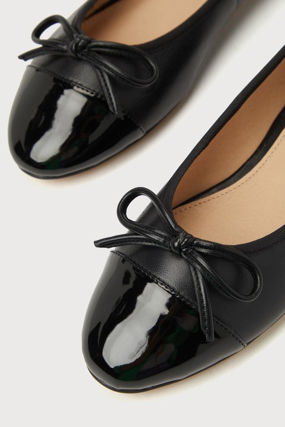 Steve Madden Ellison - Black Leather Flats - Bow Ballet