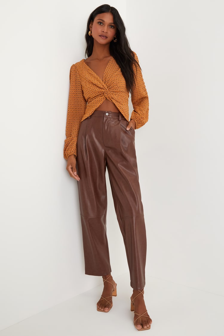 Brown Vegan Leather Pants - Vegan Leather Barrel Pants - Pants - Lulus